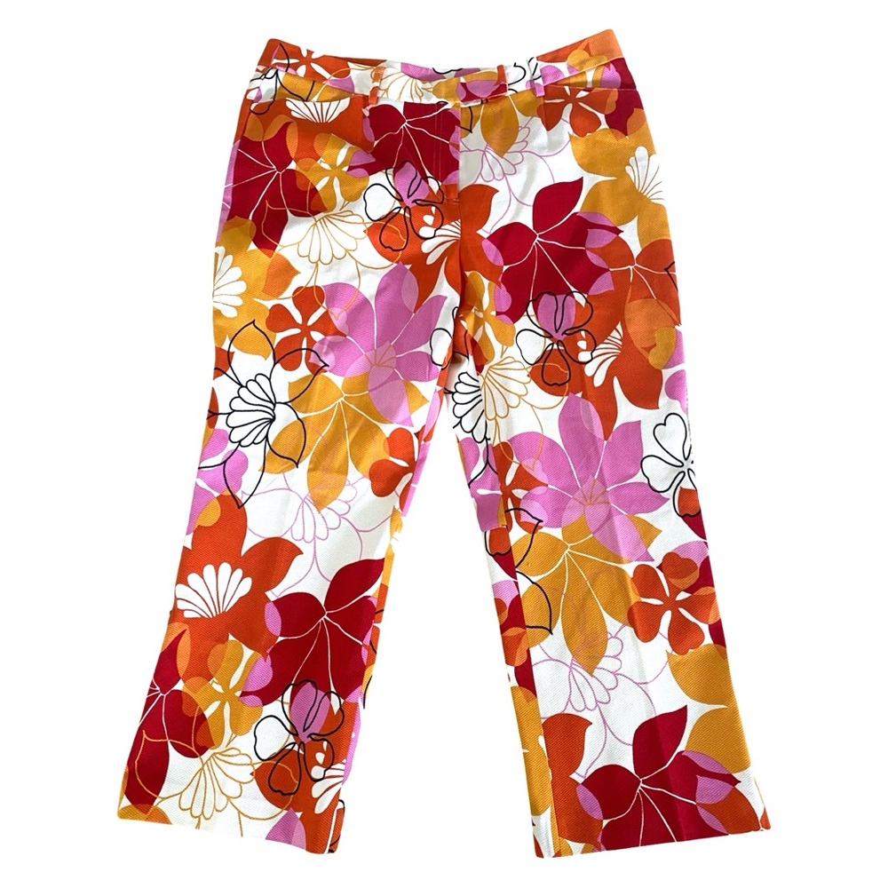 Grace Dane Lewis Floral Pants 14 Ankle Cotton Pockets Lined High Rise NWOT